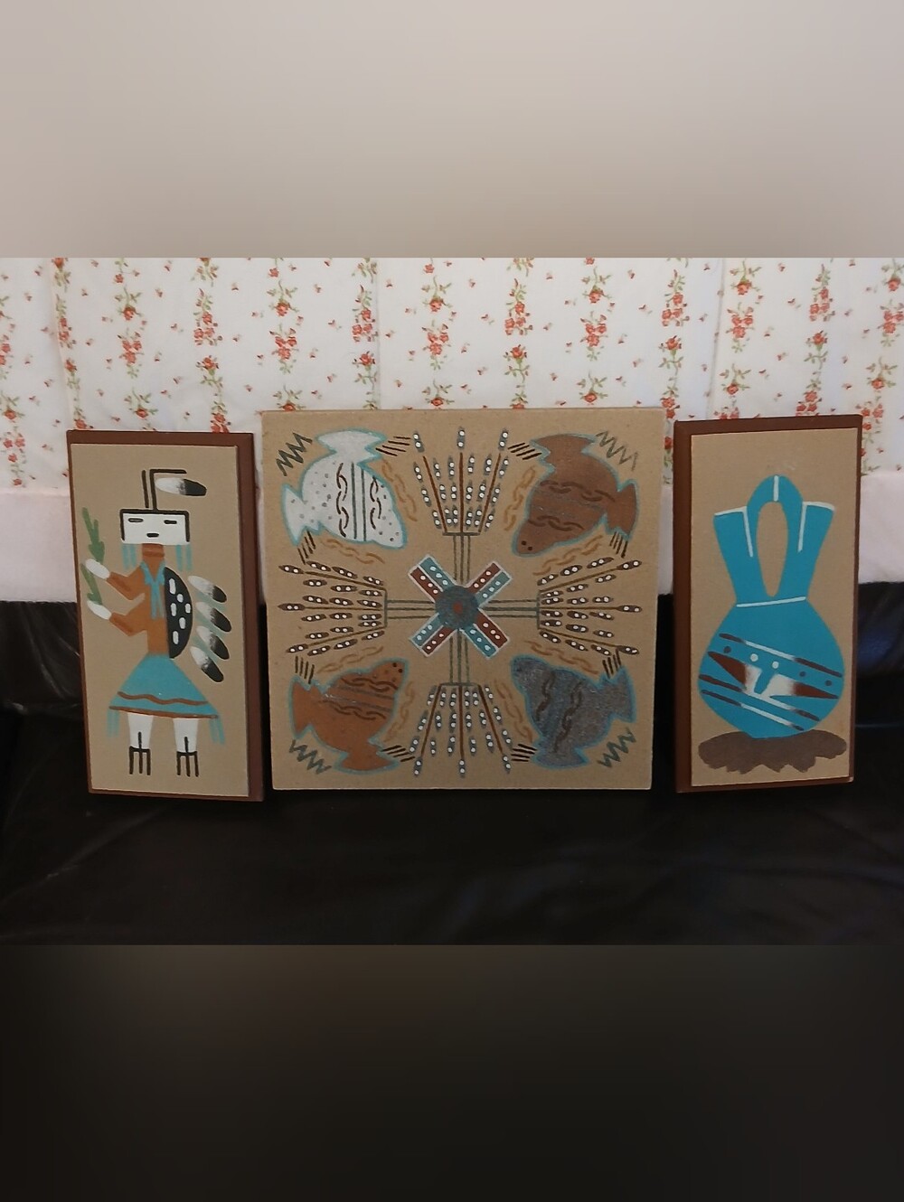 Navajo Sand Paintings Elemental Designs Signed Wall Decor Art Work 3 pc